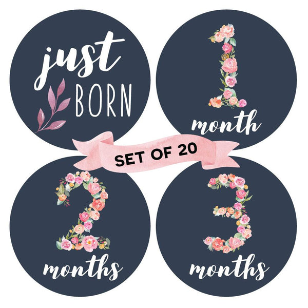 Floral - Baby Milestone Stickers (Set of 20) - Peachly Australia